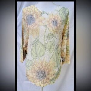 NWT Sioni Sunflower Fall Sweater 3/4 Sleeve Cream Medium Sparkly Rayon Blend